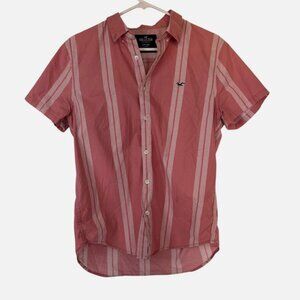 Hollister Men's Medium Pink Striped Button-Up Shirt Casual Everyday Wear